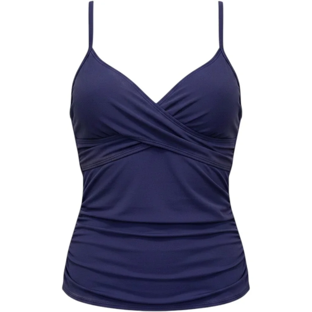 Lands End Tankini Swim Top Women 14L Navy Blue Excellent Underwire Ruched Twist - Picture 1 of 9